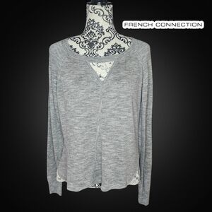 FRENCH CONNECTION Heather Gray & Lace Long Sleeve - Small